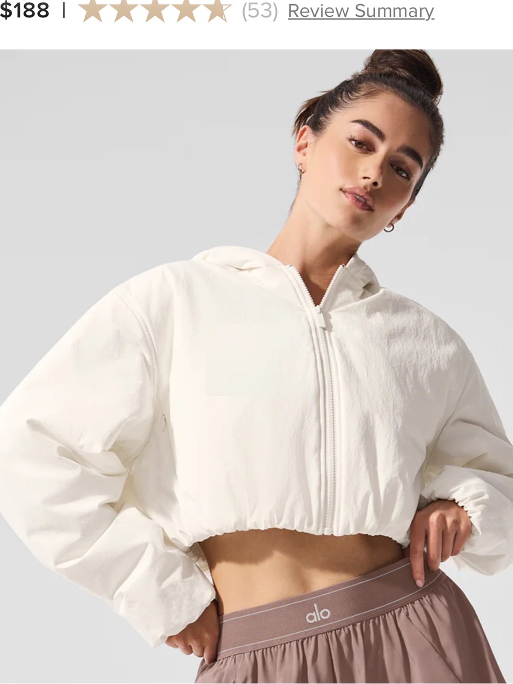 ALO Yoga cropped mountain peak full zip hoodie in ivory
